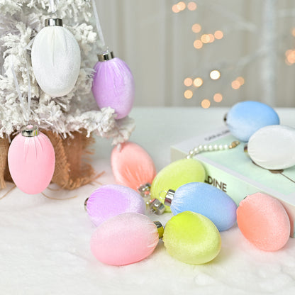 Pastel-colored decorative flocked hanging Easter egg ornaments set of 12