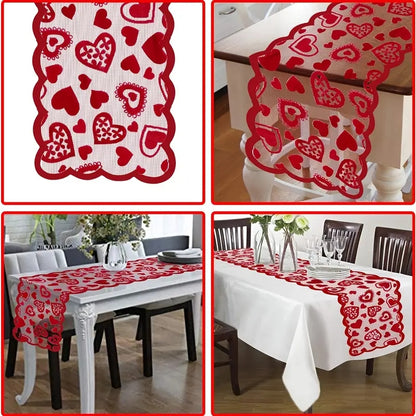 13 x 72" Valentines Day Heart Lace Table Runner