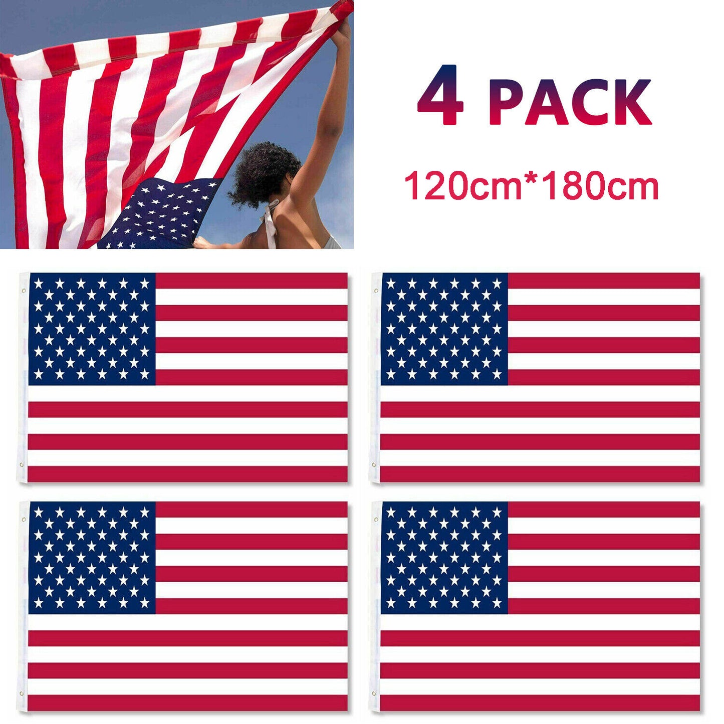 4’ x 6’ American Flag – Premium Polyester (Set of 4)