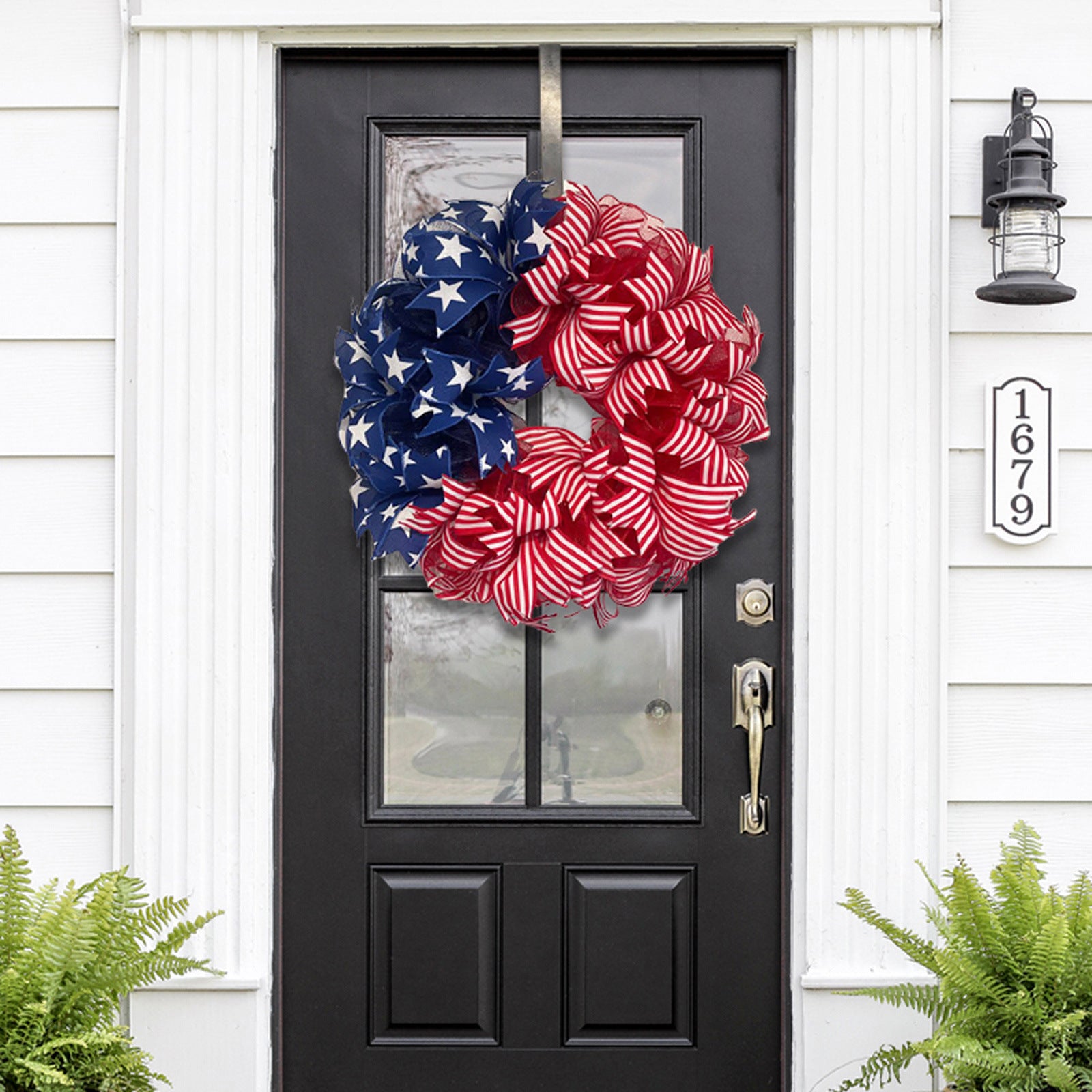 12-Inch Patriotic Americana Wreath – Stars & Stripes Design - Holiday Spirit Shop