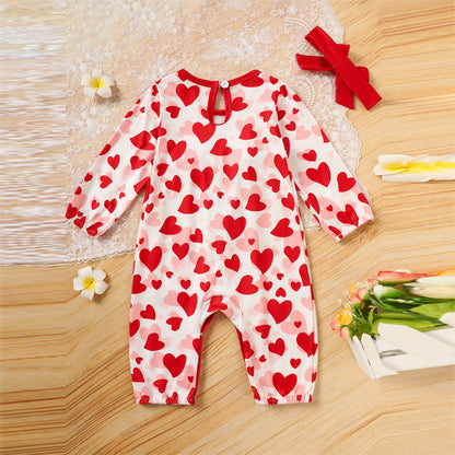 Valentine's Day Baby Romper Heart Print Long Sleeve
