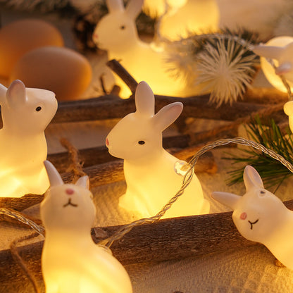 White Easter Bunny LED Light String – (Battery or USB Powered)