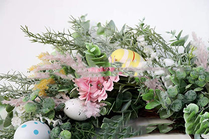 13.8" Easter Eggs & Blooms Rattan Wreath
