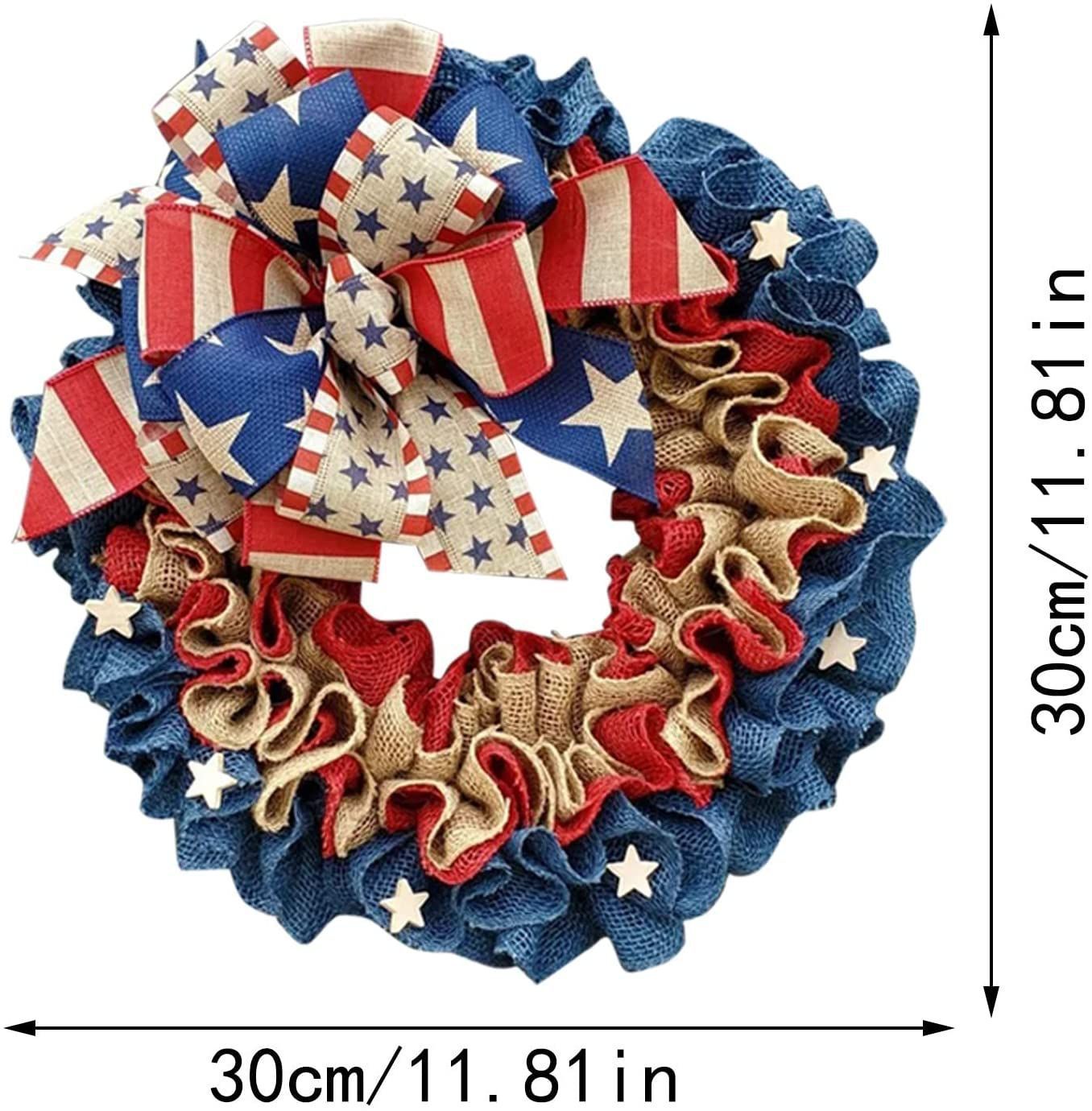 Handmade Americana Flag Ribbon Wreath with Burlap Accents