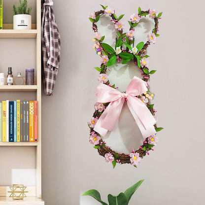 Bunny-Shaped Rattan Easter Wreath with Flowers & Berries