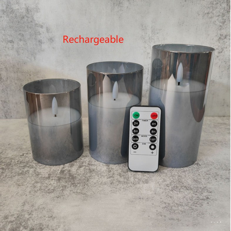 Set of 3 Realistic Flame Candles Electroplated Glass LED Electronic - Rechargeable