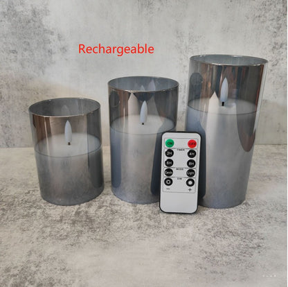 Set of 3 Realistic Flame Candles Electroplated Glass LED Electronic - Rechargeable