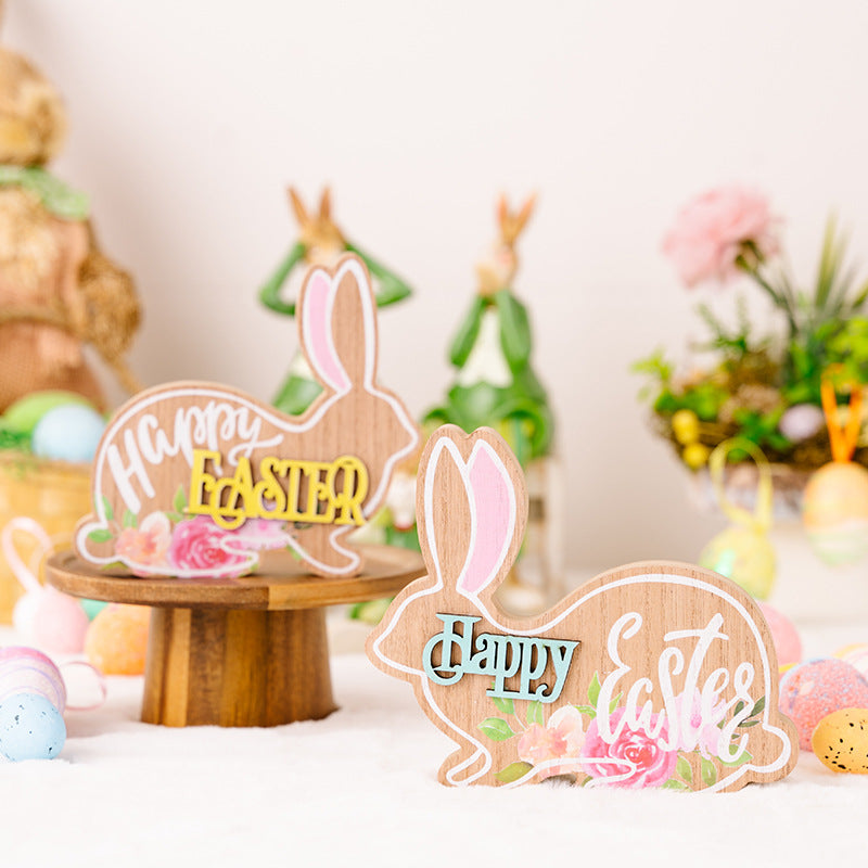 Wood Happy Easter Bunny Decoration