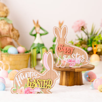 Wood Happy Easter Bunny Decoration