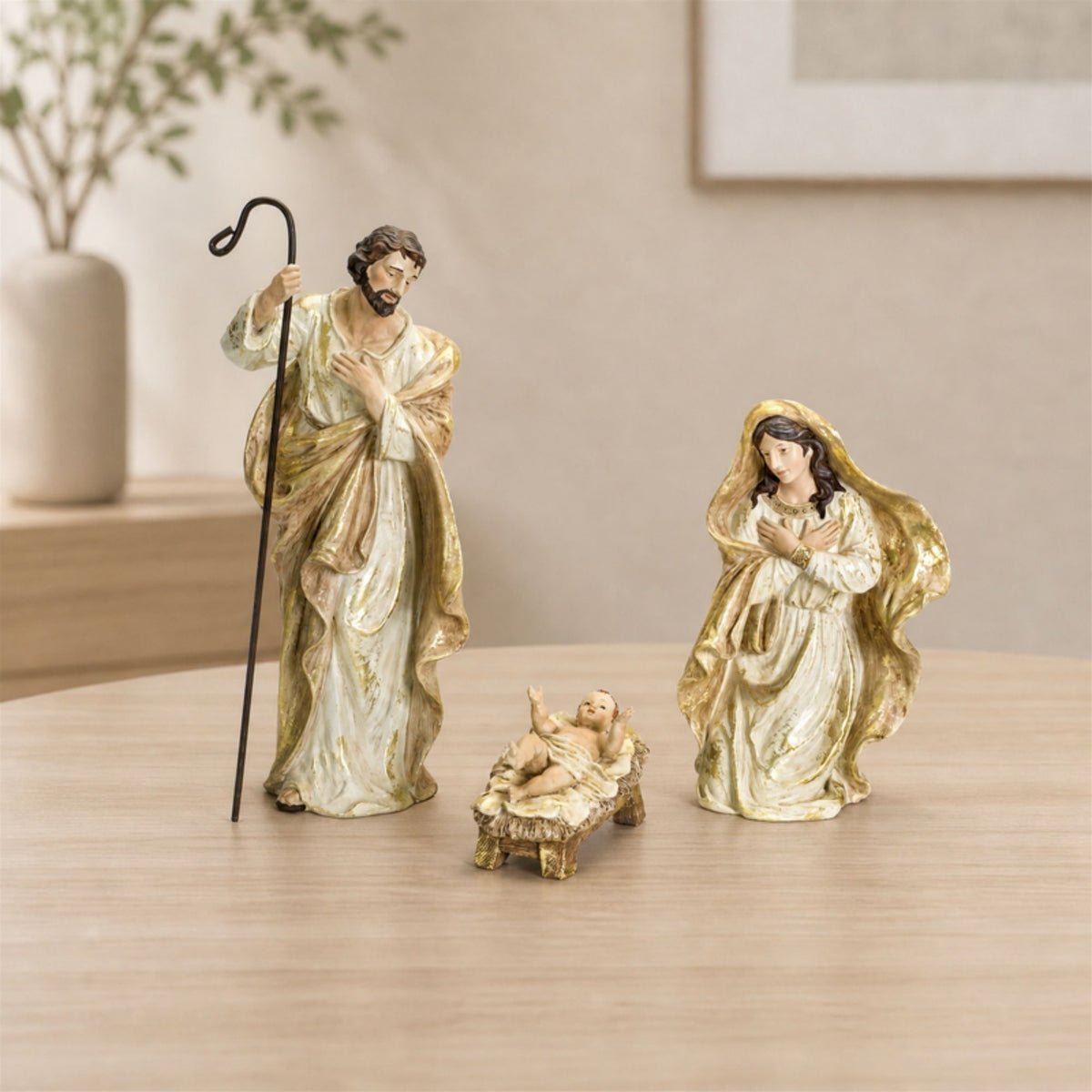 Nativity Holy Family Figurines with Gold Accents (Set of 3) — manufacturer image 3