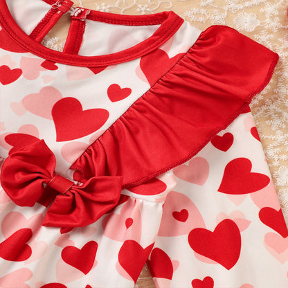 Valentine's Day Baby Romper Heart Print Long Sleeve