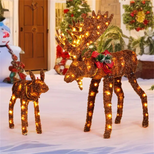 Set of 2 - Father & Baby Moose with LED Lights