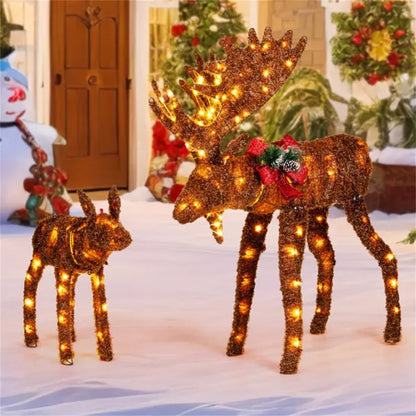 Set of 2 - Father & Baby Moose with LED Lights