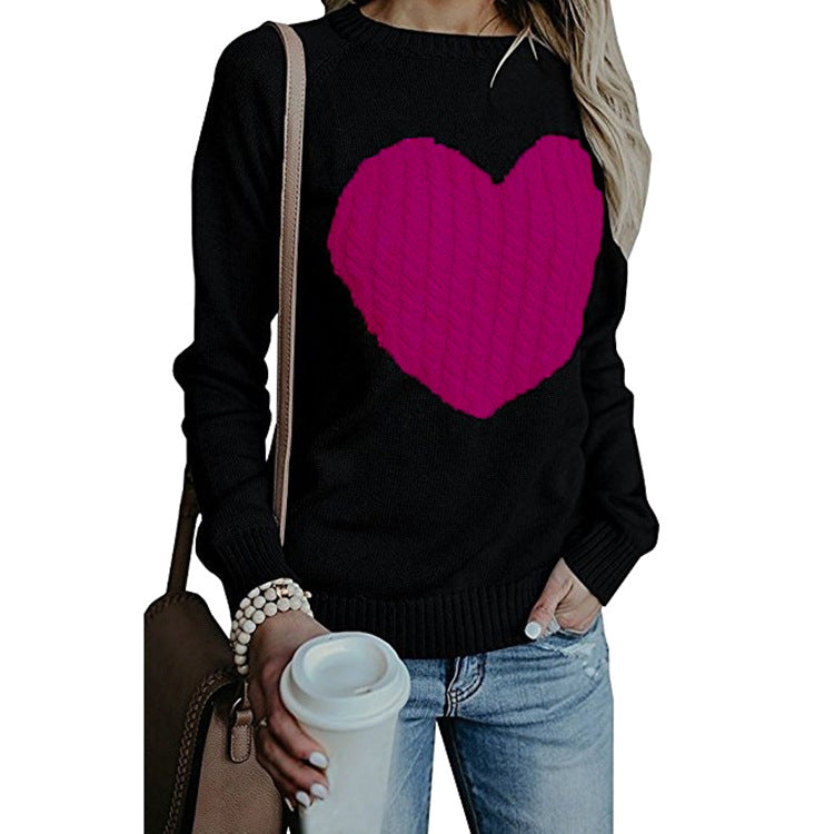 Valentines Day Womens Love Printed Pullover Heart Sweater