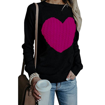 Valentines Day Womens Love Printed Pullover Heart Sweater