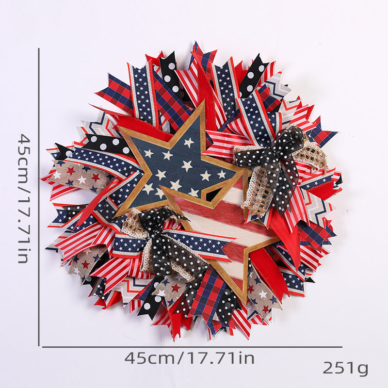17.7" Patriotic Stars & Stripes Ribbon Wreath
