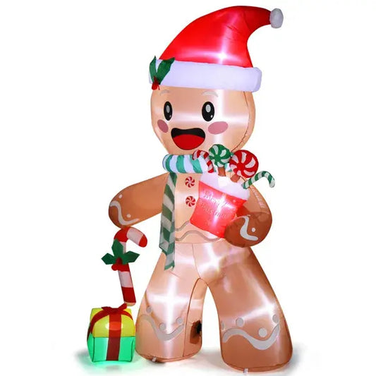 7.9 FT Lighted Inflatable Gingerbread Man with Gifts - Holiday Spirit Shop