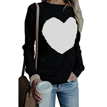 Valentines Day Womens Love Printed Pullover Heart Sweater