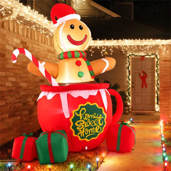 7ft Inflatable Gingerbread Man - Hot Cocoa Mug