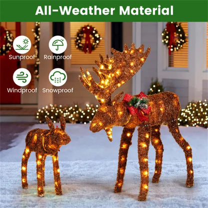 Set of 2 - Father & Baby Moose with LED Lights