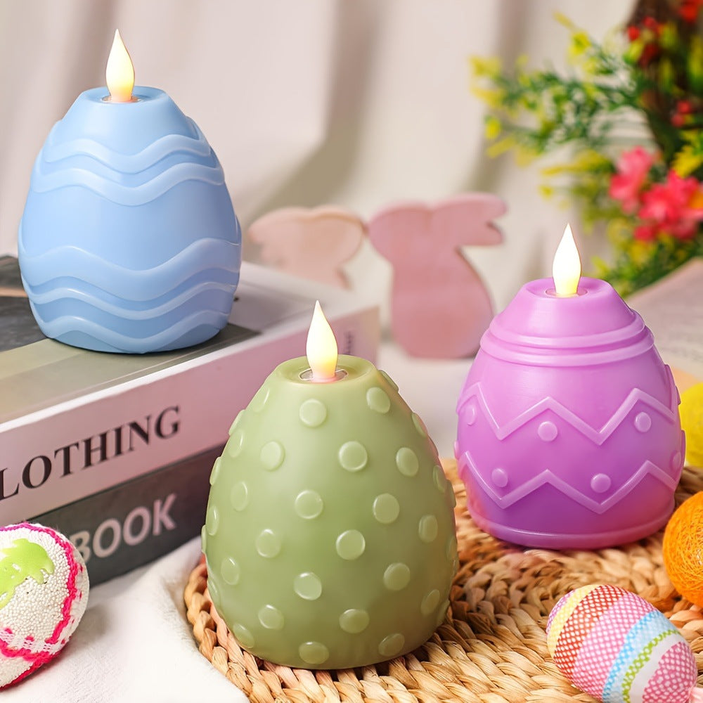 Colorful Easter egg-shaped flameless LED candles set of three
