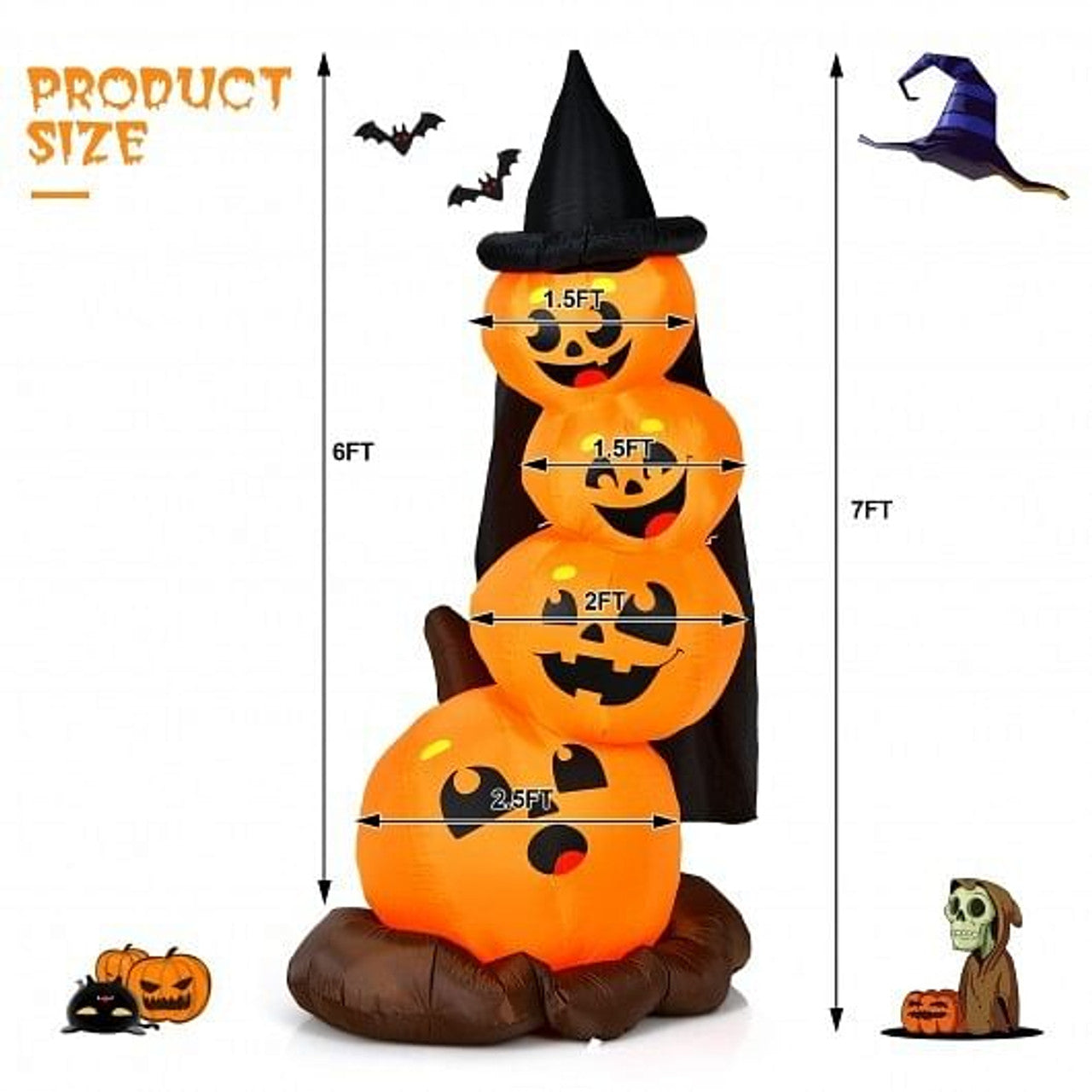 7 Ft Inflatable Pumpkin Stack
