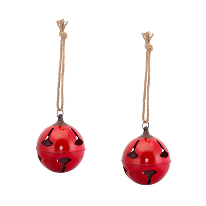 Red Metal Sleigh Bell with Jute Hanger (Set of 2) — Melrose International product photo