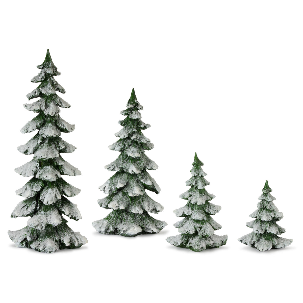 Green Snow-Covered Christmas Trees – Set of 4 – manufacturer product photo