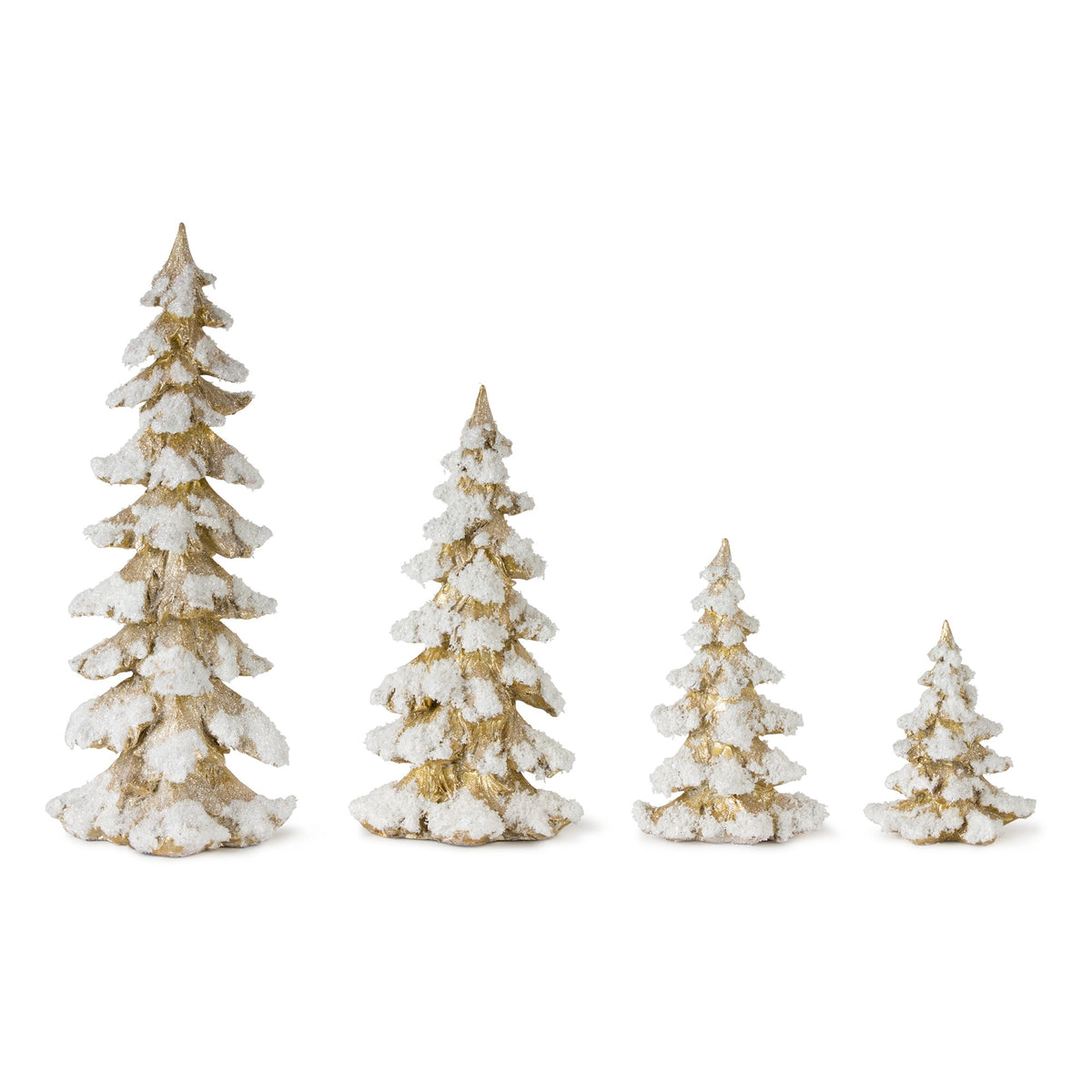 Gold Snow-Covered Christmas Trees – Set of 4 – manufacturer product photo