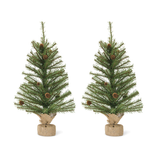 Mini Pine Tree with Burlap Bag Base and Pinecone Accents (Set of 2) — Melrose International product photo