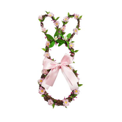 Bunny-Shaped Rattan Easter Wreath with Flowers & Berries
