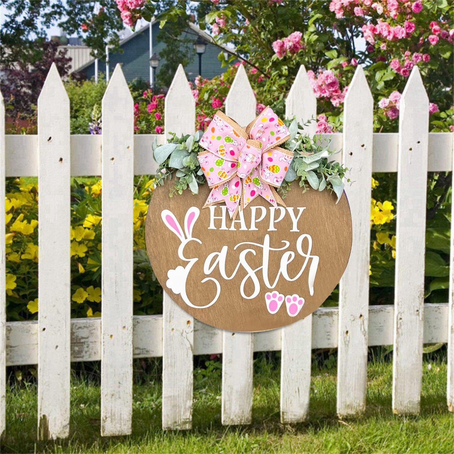 Easter Door Sign with Burlap Ribbon & Eucalyptus