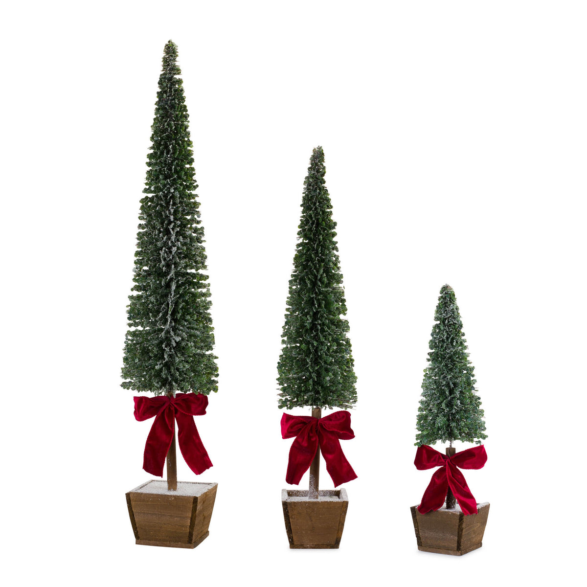 Potted Christmas Trees with Bows – Set of 3, Up to 39 Inches – original Melrose manufacturer photo