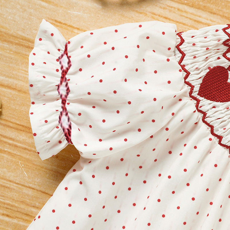 Baby Girl Valentine's Day Dress Short Sleeve Red Heart Embroidery with Headband