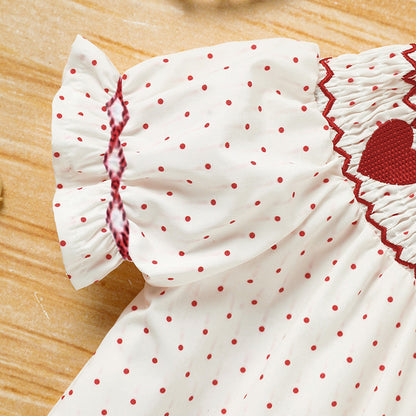 Baby Girl Valentine's Day Dress Short Sleeve Red Heart Embroidery with Headband