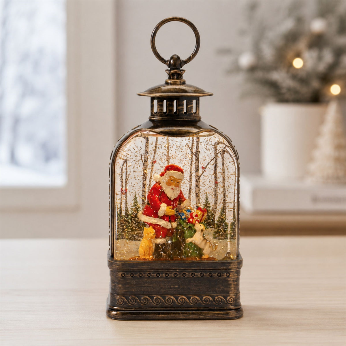 11.25 in Santa & Dog Snow Globe Lantern – manufacturer photo 3