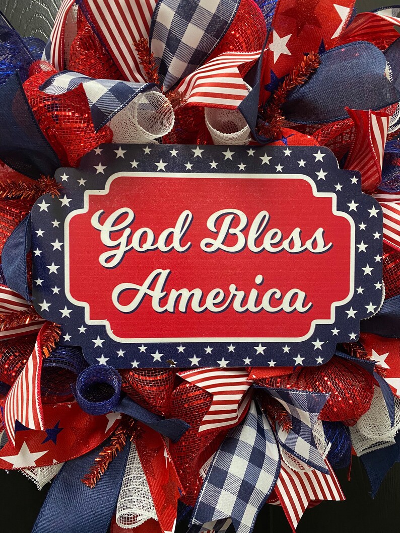 16 inch “God Bless America” Patriotic Ribbon Wreath