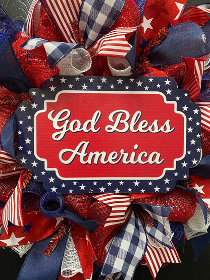 16 inch “God Bless America” Patriotic Ribbon Wreath