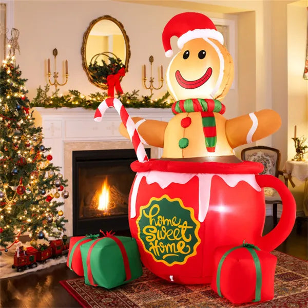 7ft Inflatable Gingerbread Man - Hot Cocoa Mug
