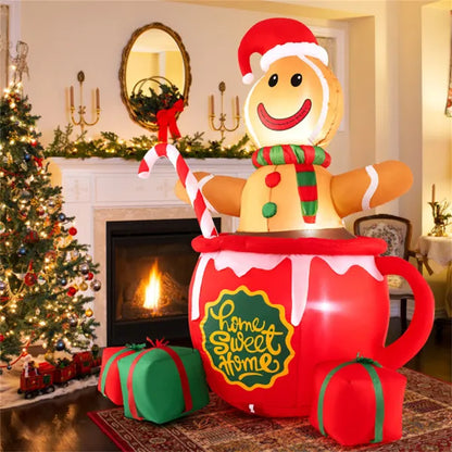 7ft Inflatable Gingerbread Man - Hot Cocoa Mug
