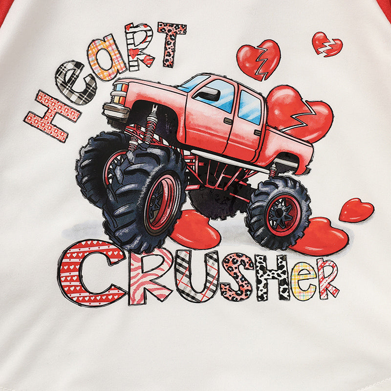 2 pcs Baby Boy Valentines Day 'Heart Crusher' Monster Truck Set
