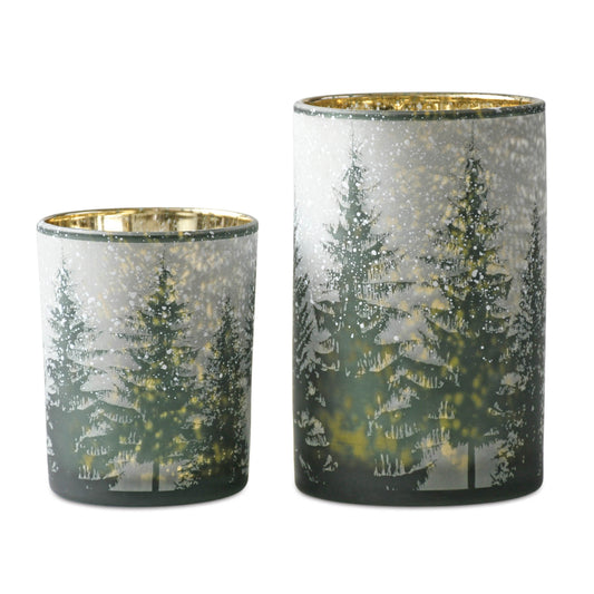 Frosted Pine Mercury Glass Candle Holder (Set of 2) – manufacturer product image