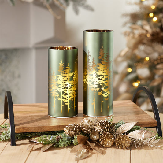 Frosted Pine Trees Glass Candle Holder (Set of 2) – manufacturer image 3