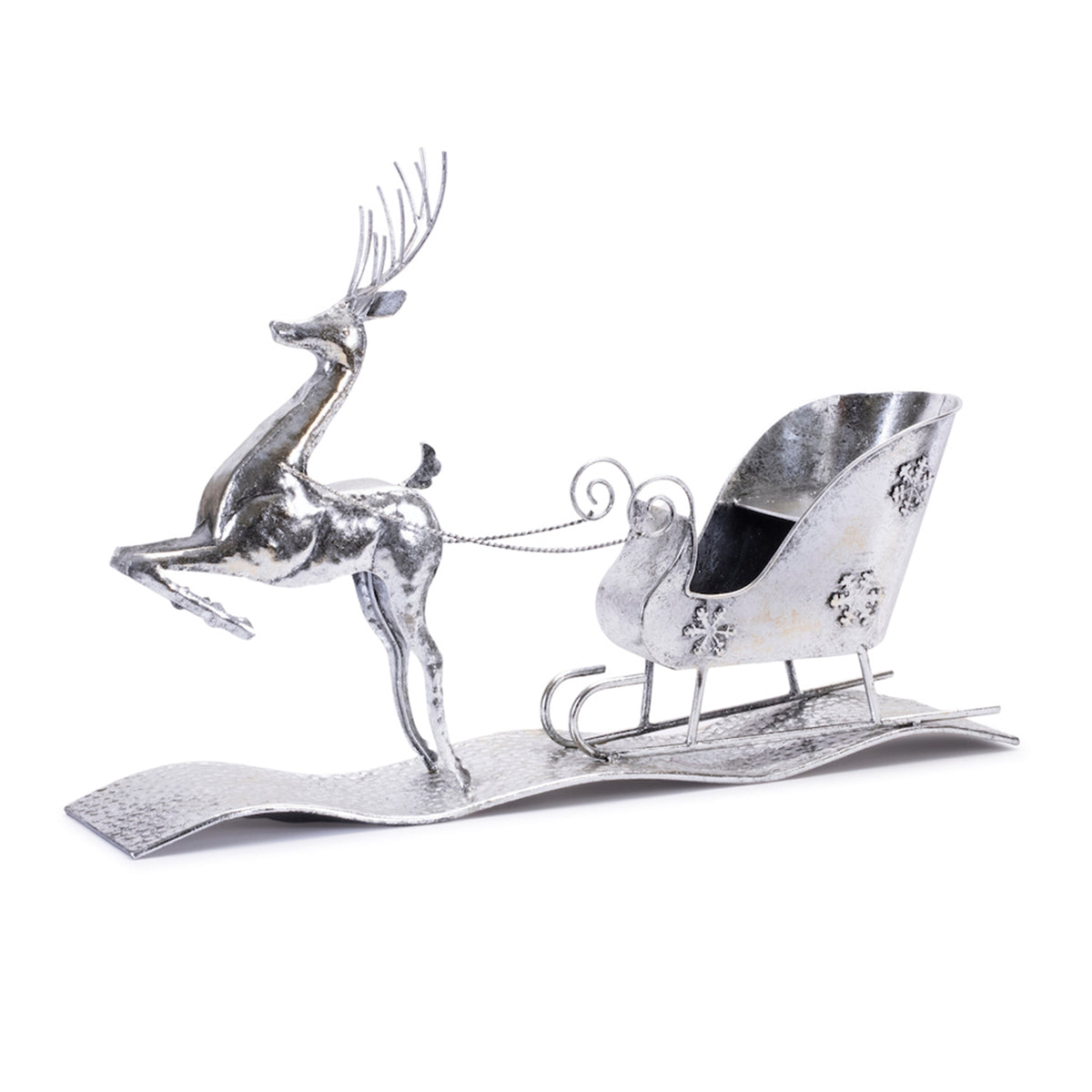 Silver Christmas Reindeer Pulling Sleigh Decoration – manufacturer product photo