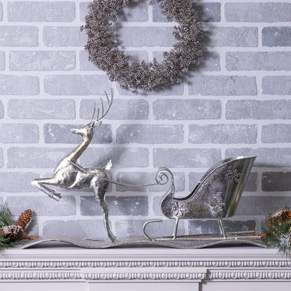 Silver Christmas Reindeer Pulling Sleigh Decoration – Melrose manufacturer image 2