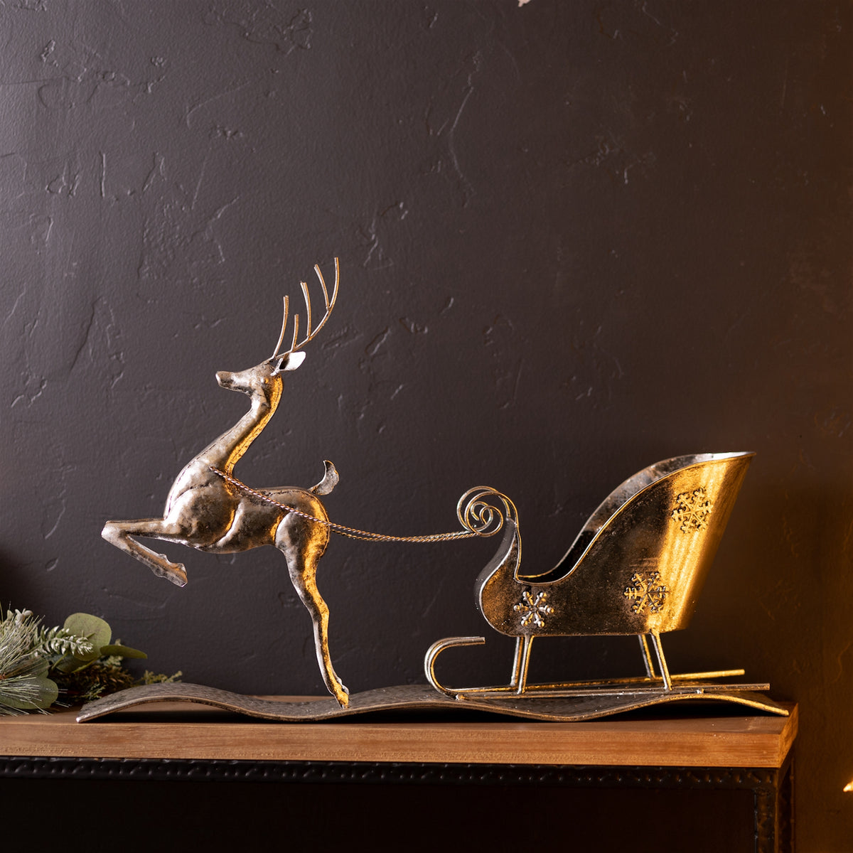 Silver Christmas Reindeer Pulling Sleigh Decoration – Melrose manufacturer image 3