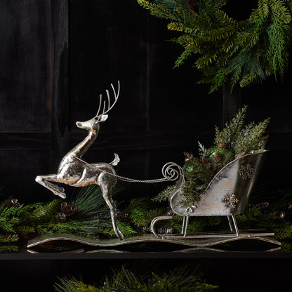 Silver Christmas Reindeer Pulling Sleigh Decoration – Melrose manufacturer image 4