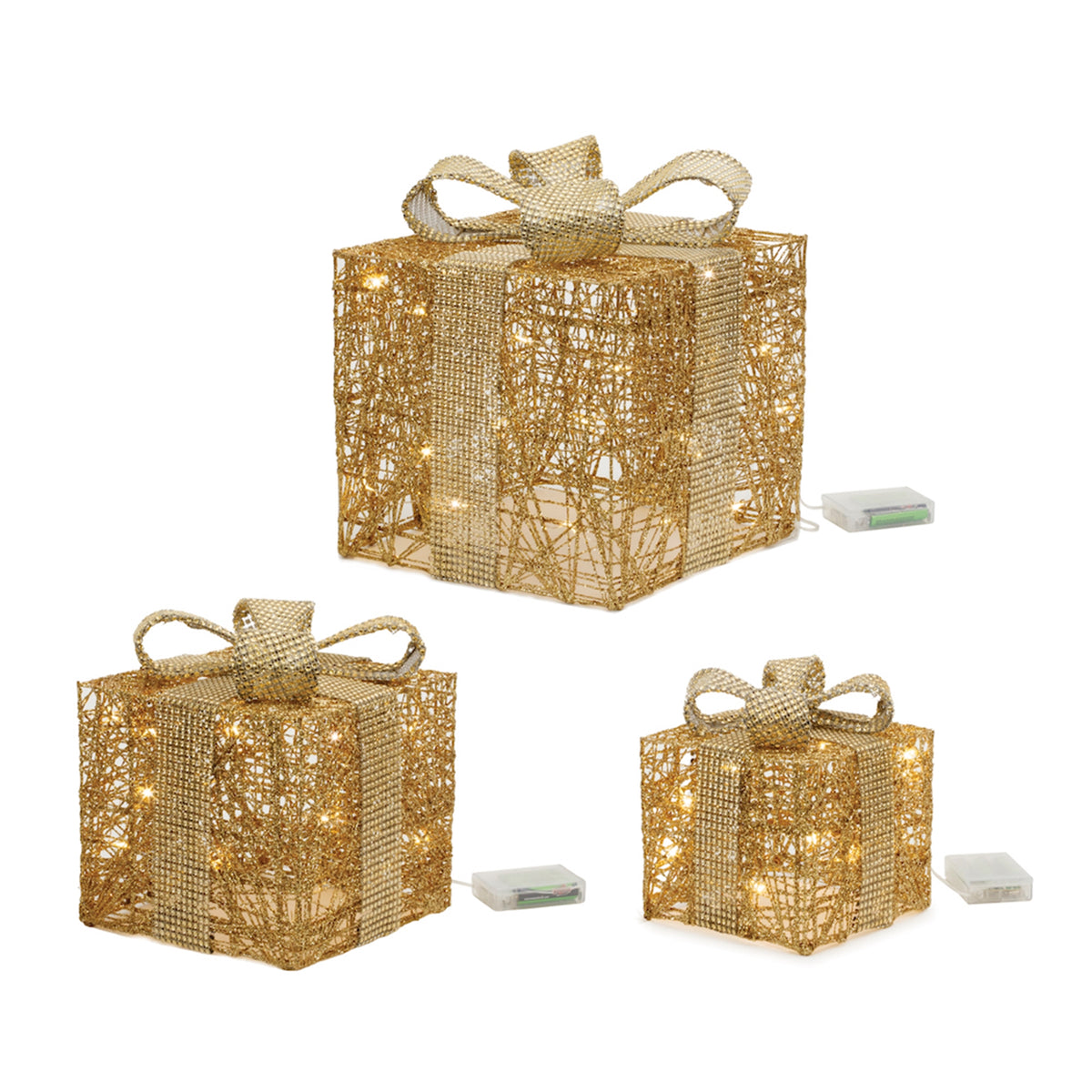 Gold LED Wrapped Christmas Presents – Set of 3 – original Melrose manufacturer photo