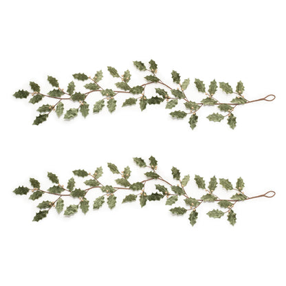 Glittered Holly Leaf Christmas Garland – Set of 2, 5.5 Ft Each — Melrose International product photo 4