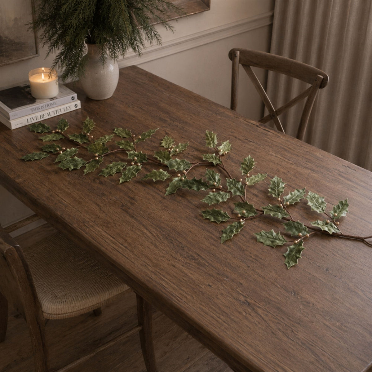Glittered Holly Leaf Christmas Garland – Set of 2, 5.5 Ft Each — Melrose International product photo 2